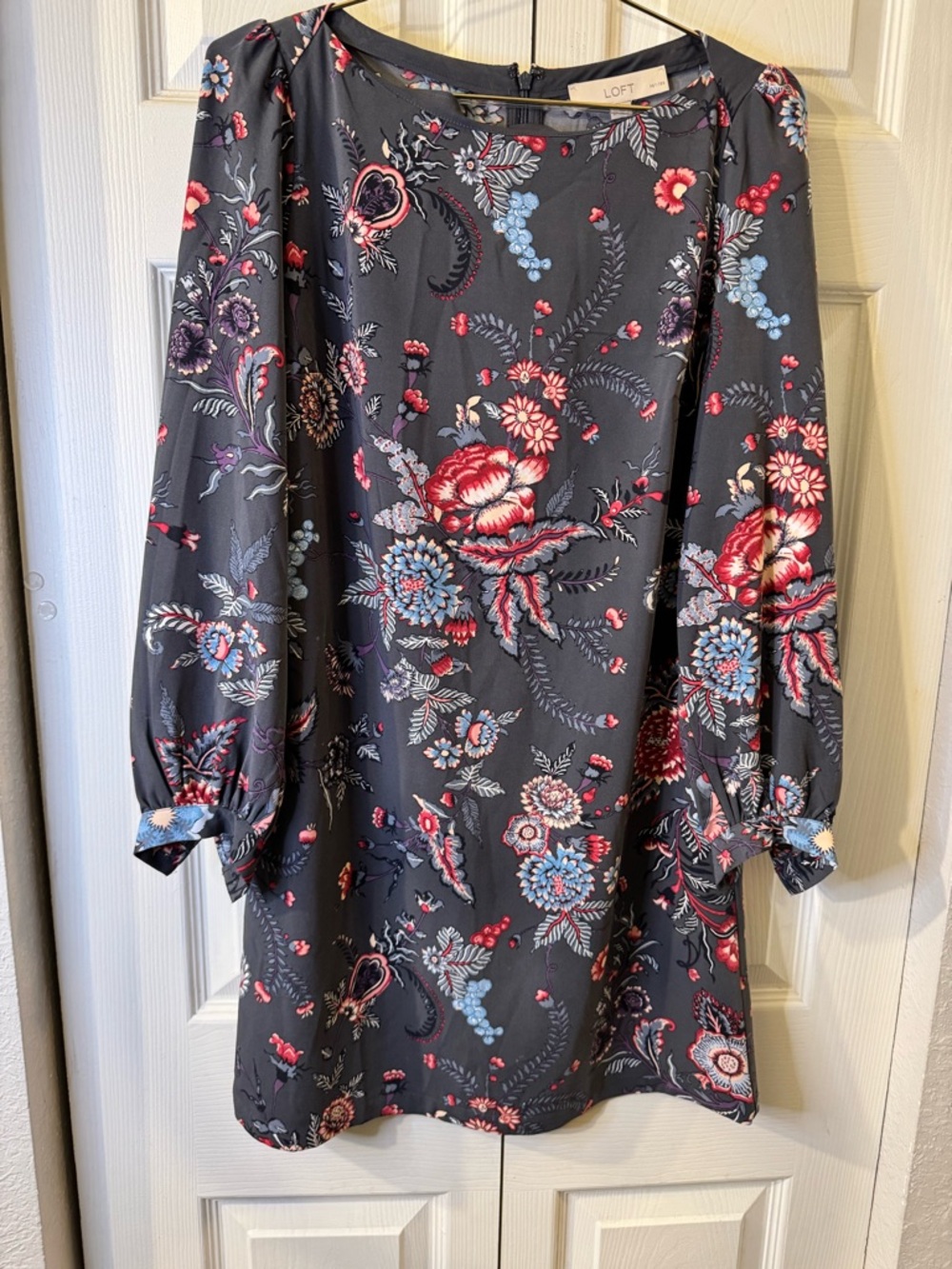 LOFT Navy Floral Shift Dress with Pink & Blue Blooms